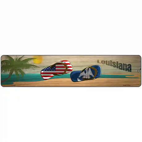 Louisiana Flag and US Flag Novelty Metal Street Sign 18" x 4" (K)