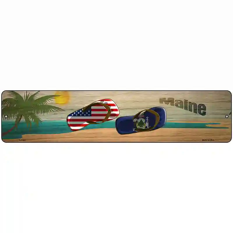 Maine Flag and US Flag Novelty Metal Street Sign 18" x 4" (K)