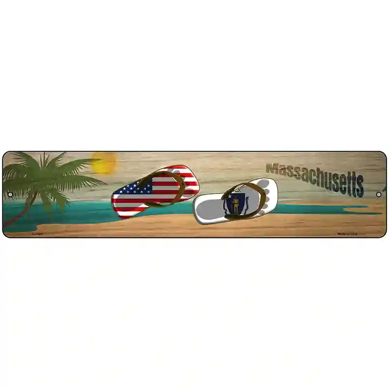 Massachusetts and US Flag Novelty Metal Street Sign 18" x 4" (K)