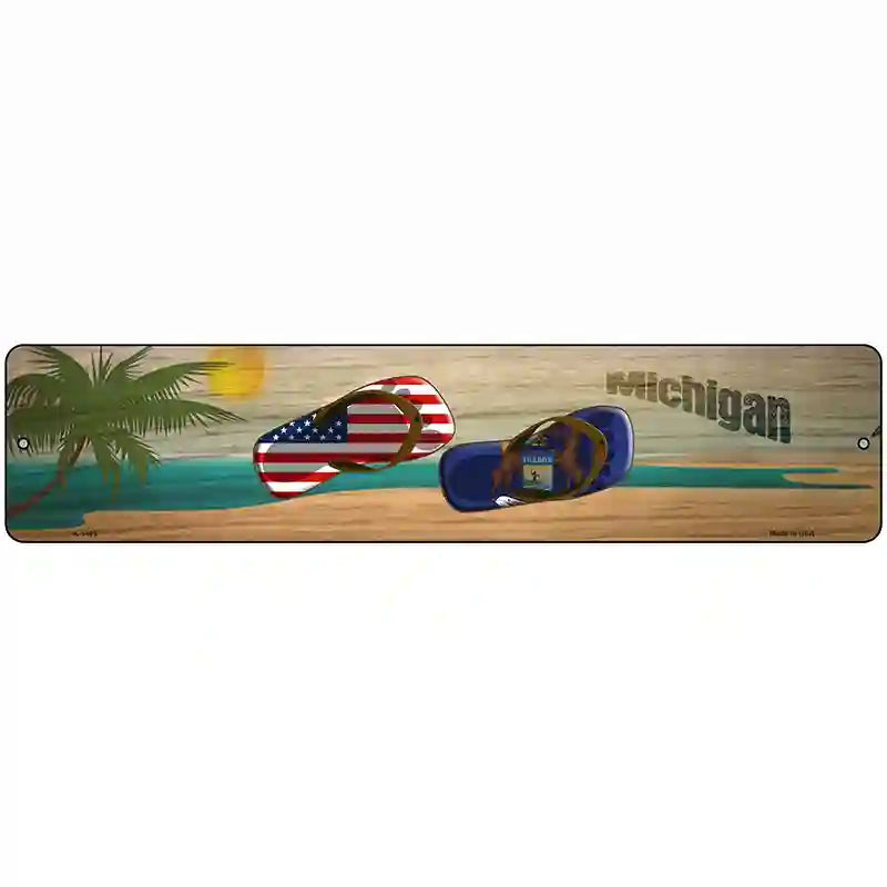 Michigan Flag and US Flag Novelty Metal Street Sign 18" x 4" (K)