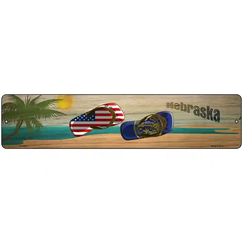 Nebraska Flag and US Flag Novelty Metal Street Sign 18" x 4" (K)