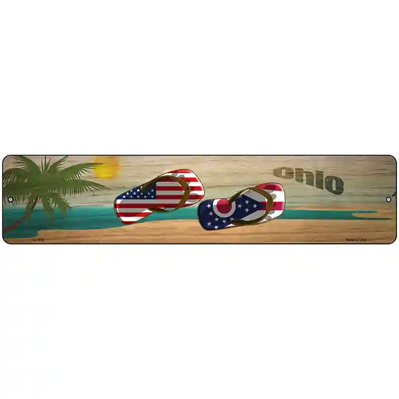 Ohio Flag and US Flag Novelty Metal Street Sign 18" x 4" (K)