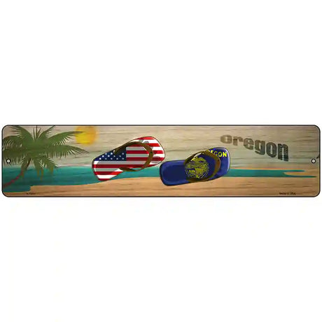 Oregon Flag and US Flag Novelty Metal Street Sign 18" x 4" (K)