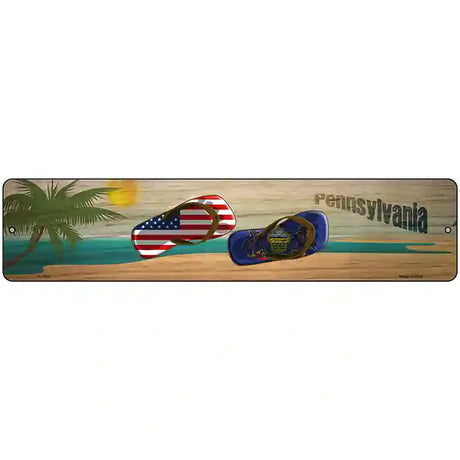 Pennsylvania Flag and US Flag Novelty Metal Street Sign 18" x 4" (K)