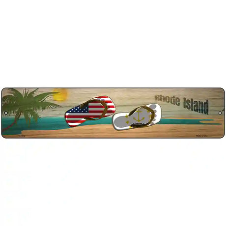 Rhode Island Flag and US Flag Novelty Metal Street Sign 18" x 4" (K)