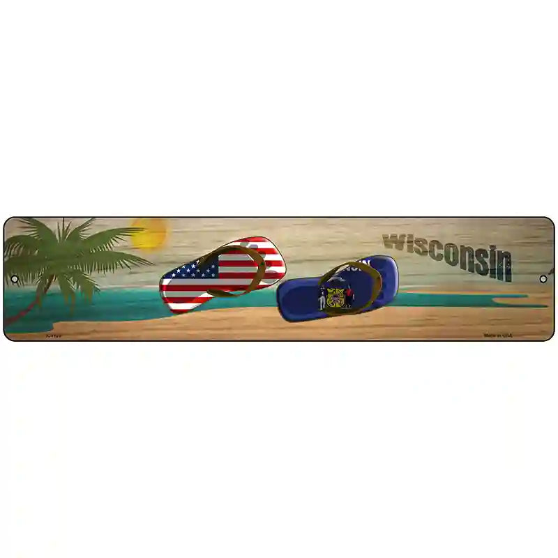 Wisconsin Flag and US Flag Novelty Metal Street Sign 18" x 4" (K)