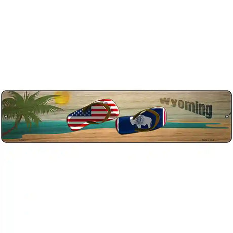 Wyoming Flag and US Flag Novelty Metal Street Sign 18" x 4" (K)