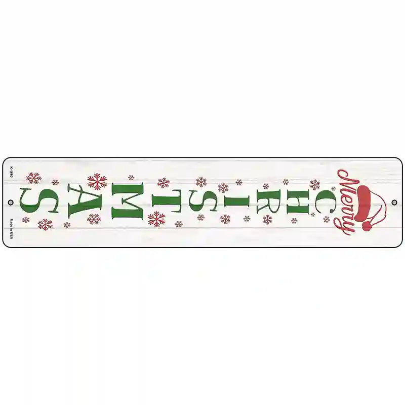 Merry Christmas White Novelty Metal Street Sign 18" x 4" (K)