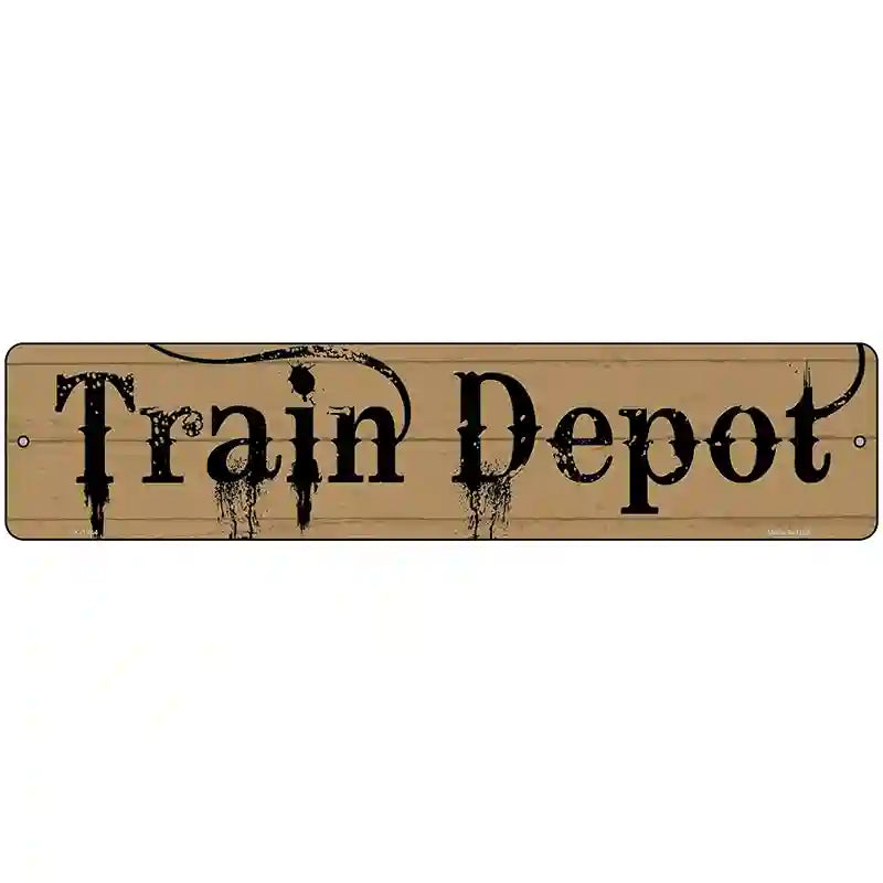 Train Depot Streaked Novelty Metal Street Sign 18" x 4" (K)