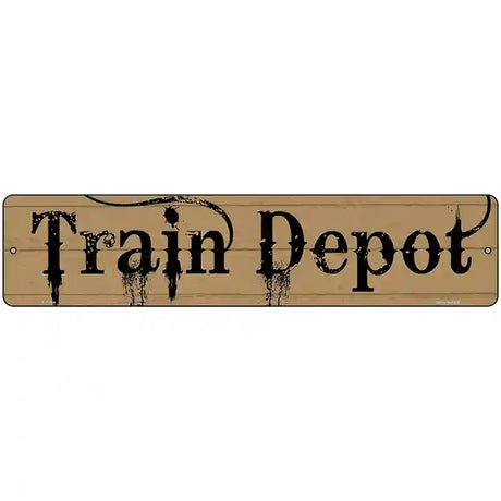 Train Depot Streaked Novelty Metal Street Sign 18" x 4" (K)