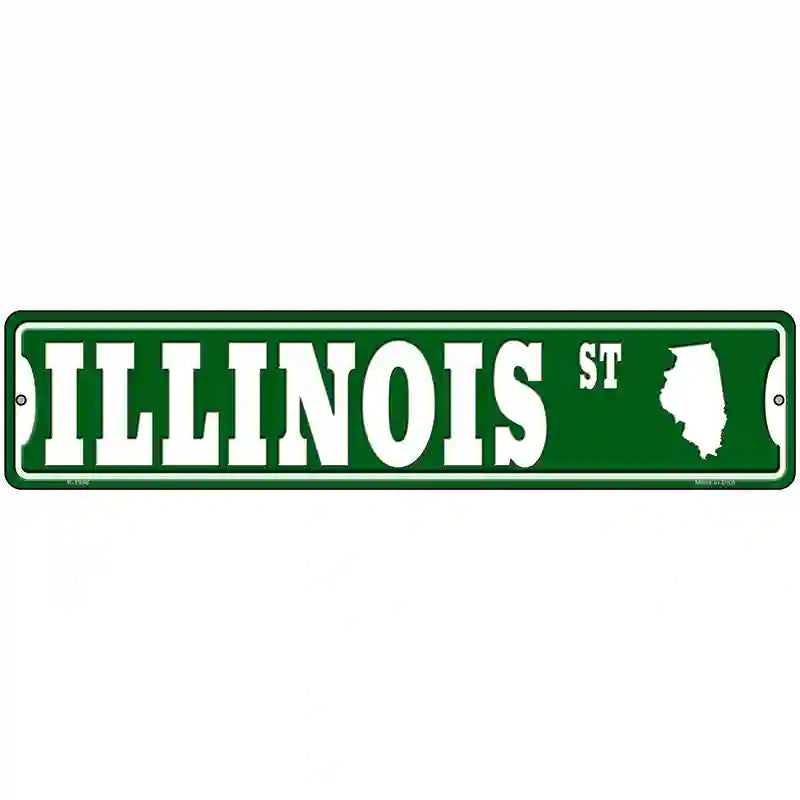 Illinois St Silhouette Novelty Metal Street Sign 18" x 4" (K)