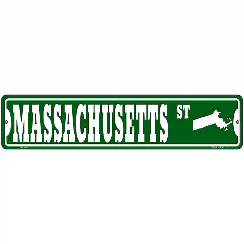 Massachusetts St Silhouette Novelty Metal Street Sign 18" x 4" (K)