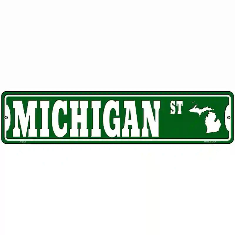 Michigan St Silhouette Novelty Metal Street Sign 18" x 4" (K)