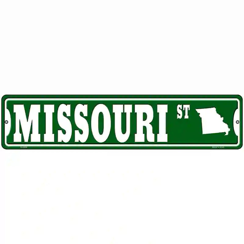 Missouri St Silhouette Novelty Metal Street Sign 18" x 4" (K)