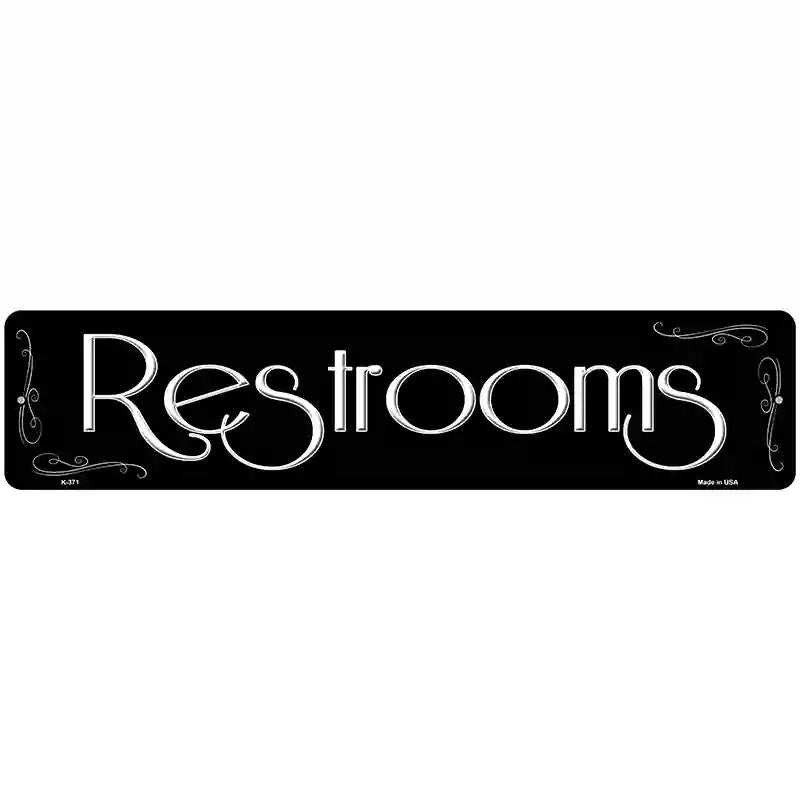 Restrooms Black Metal Novelty Street Sign 18" x 4" (K)