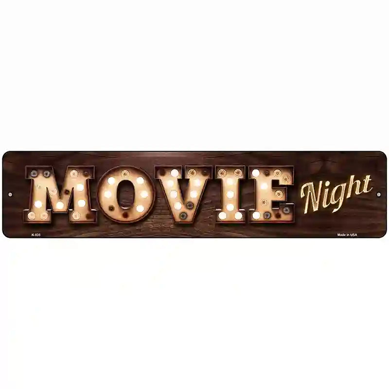 Movie Night Bulb Lettering Novelty Metal Street Sign 18" x 4" (K)