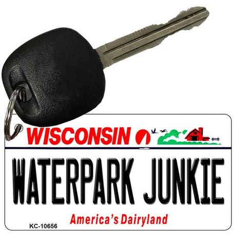 Waterpark Junkie Wisconsin License Plate Tag Novelty Key Chain KC-10656