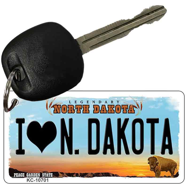 I Love N Dakota State License Plate Tag Key Chain KC-10701