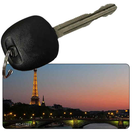 Eiffel Tower Night With River and Bridge Novelty Aluminum Key Chain KC-11251