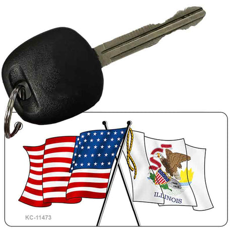 Illinois Crossed US Flag Novelty Metal Key Chain KC-11473