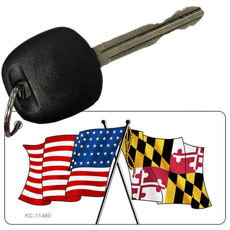 Maryland Crossed US Flag Novelty Metal Key Chain KC-11480