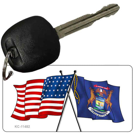 Michigan Crossed US Flag Novelty Metal Key Chain KC-11482