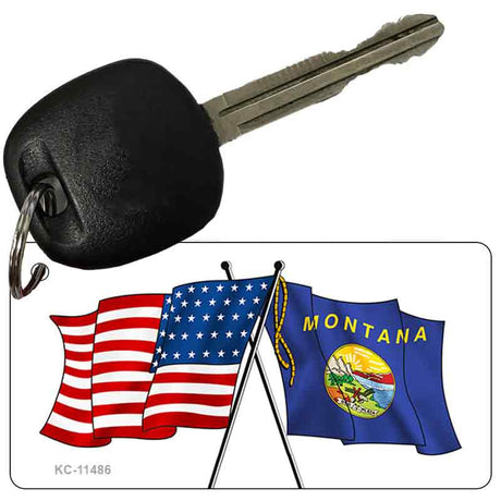 Montana Crossed US Flag Novelty Metal Key Chain KC-11486