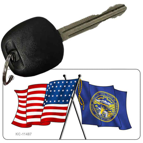 Nebraska Crossed US Flag Novelty Metal Key Chain KC-11487