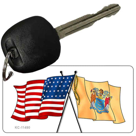 New Jersey Crossed US Flag Novelty Metal Key Chain KC-11490