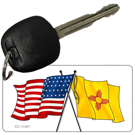 New Mexico Crossed US Flag Novelty Metal Key Chain KC-11491