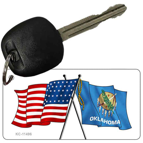 Oklahoma Crossed US Flag Novelty Metal Key Chain KC-11496