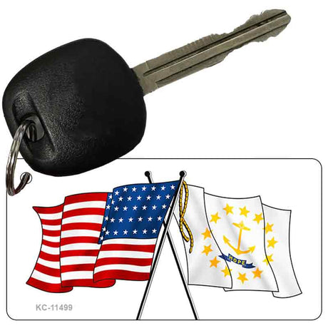 Rhode Island Crossed US Flag Novelty Metal Key Chain KC-11499