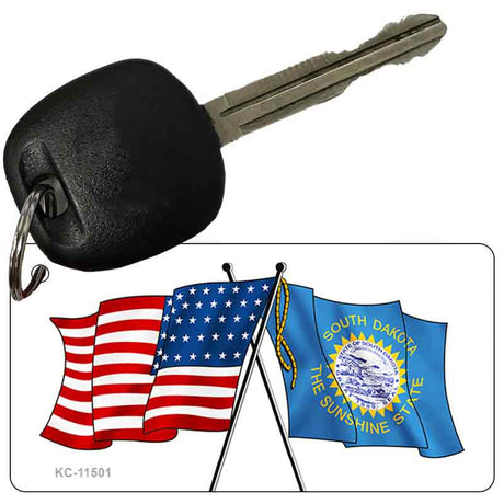 South Dakota Crossed US Flag Novelty Metal Key Chain KC-11501