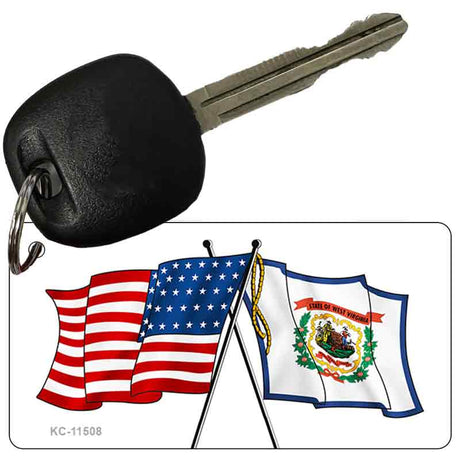 West Virginia Crossed US Flag Novelty Metal Key Chain KC-11508