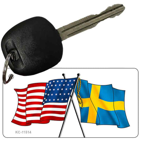 Sweden Crossed US Flag Novelty Metal Key Chain KC-11514