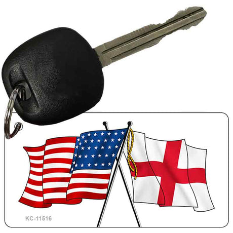 England Crossed US Flag Novelty Metal Key Chain KC-11516