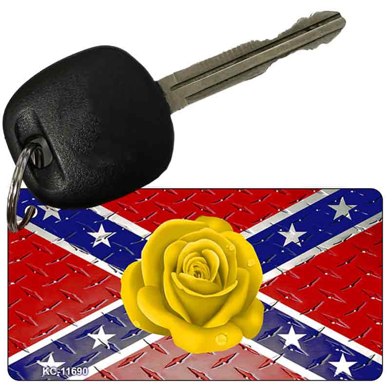 Confederate Flag With Yellow Rose Novelty Metal Key Chain KC-11690