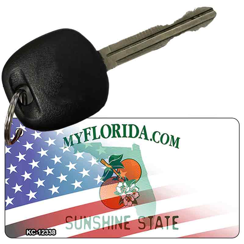 Florida with American Flag Novelty Metal Key Chain KC-12338