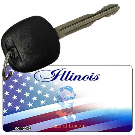 Illinois with American Flag Novelty Metal Key Chain KC-12342