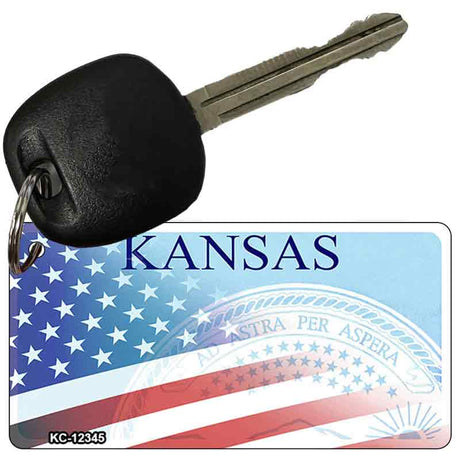 Kansas with American Flag Novelty Metal Key Chain KC-12345