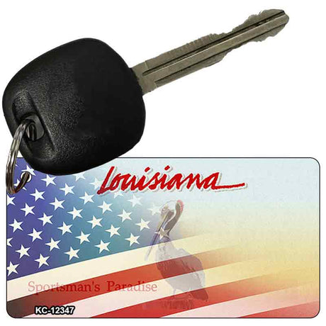 Louisiana with American Flag Novelty Metal Key Chain KC-12347