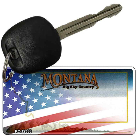 Montana with American Flag Novelty Metal Key Chain KC-12355