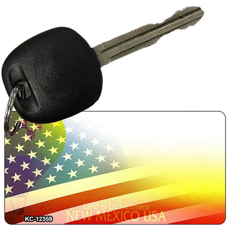 New Mexico with American Flag Novelty Metal Key Chain KC-12359