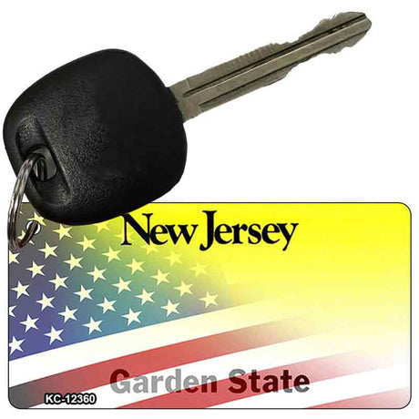 New Jersey with American Flag Novelty Metal Key Chain KC-12360