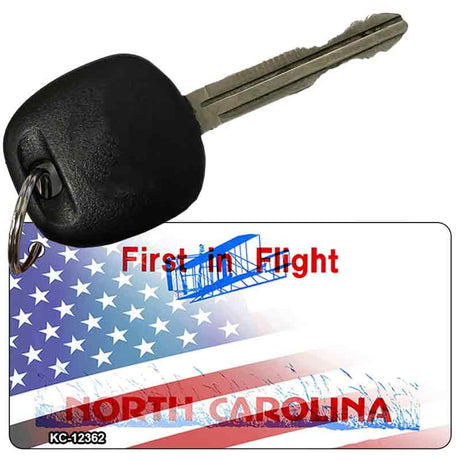 North Carolina with American Flag Novelty Metal Key Chain KC-12362