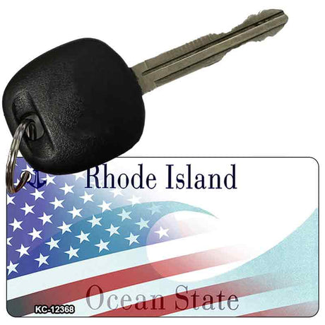 Rhode Island with American Flag Novelty Metal Key Chain KC-12368