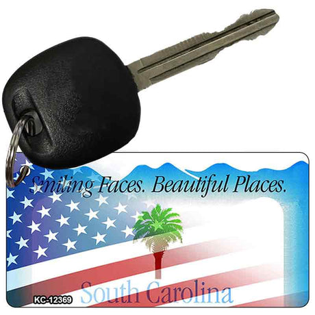 South Carolina with American Flag Novelty Metal Key Chain KC-12369