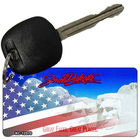 South Dakota with American Flag Novelty Metal Key Chain KC-12370