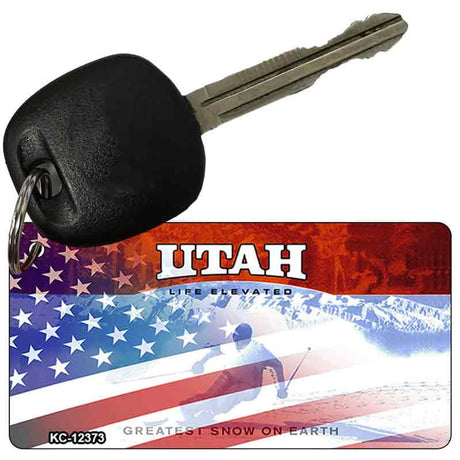 Utah with American Flag Novelty Metal Key Chain KC-12373