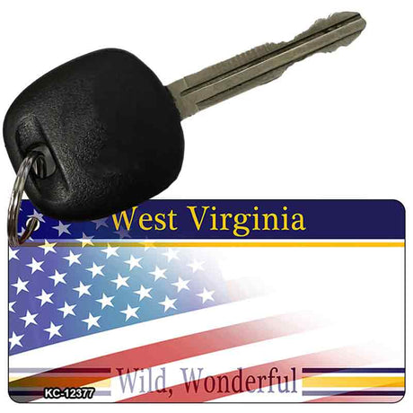 West Virginia with American Flag Novelty Metal Key Chain KC-12377